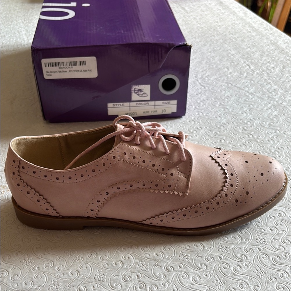 Ollio Pink Flats with Brogue Detailing